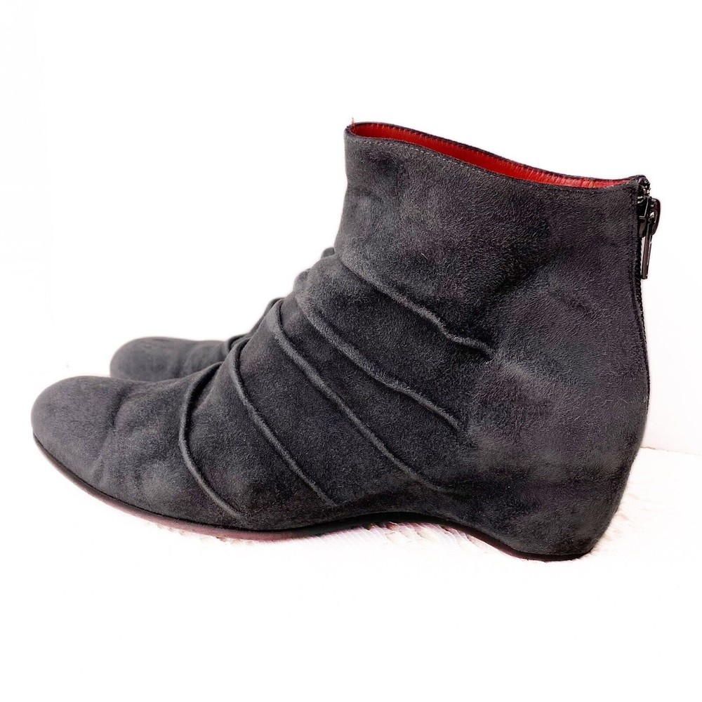 Pas De Rouge Women’s Suede Zipper Boots 605 Grey Ankle Zip Back Size 37